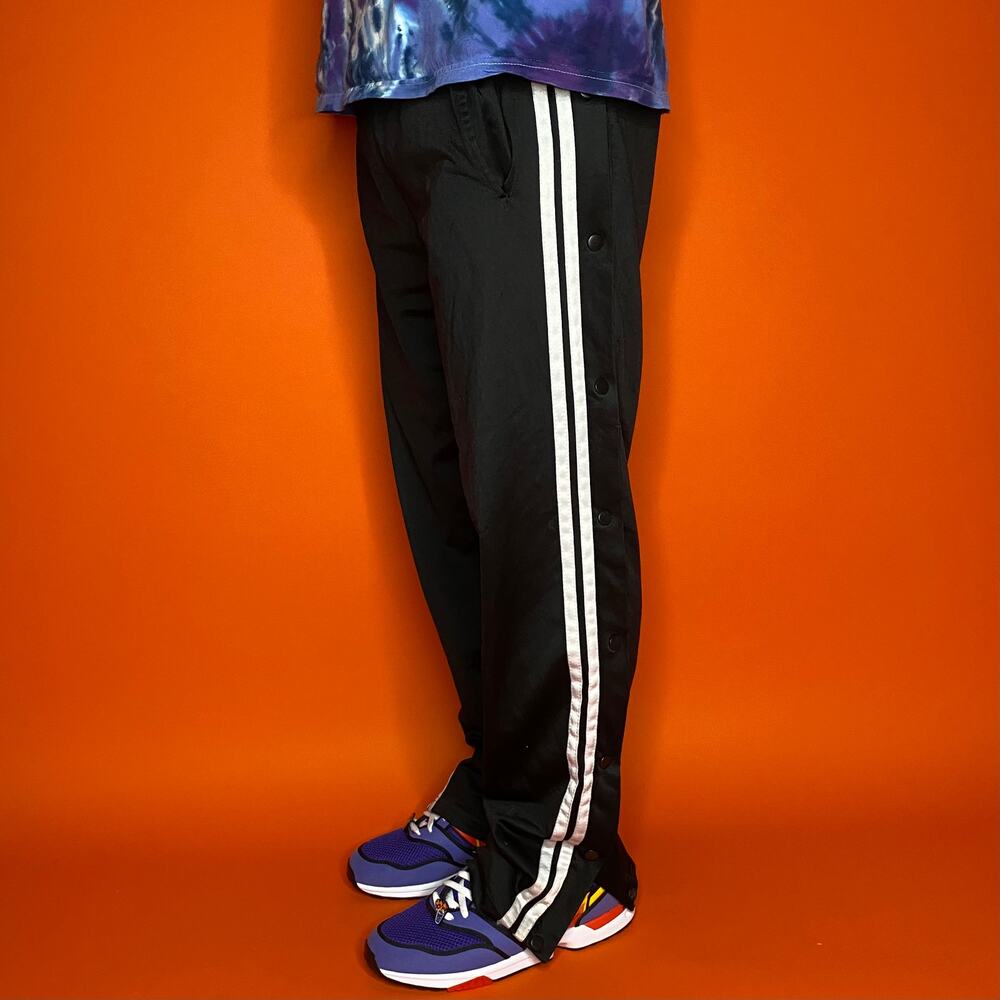 Vintage 90s Breakaway Sweatpants Mens L Jet Black Polyester White Stripes